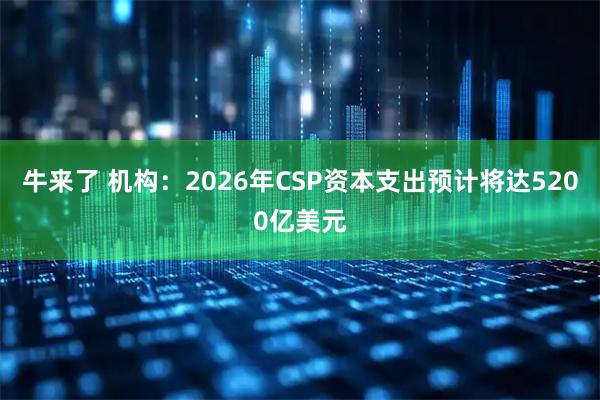 牛来了 机构：2026年CSP资本支出预计将达5200亿美元
